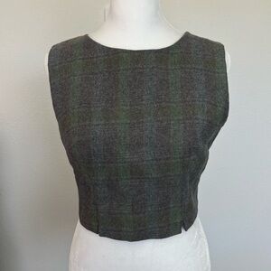 Vintage Women's Tartan Plaid Back Button Wool Vest Size 7
